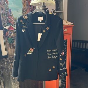 Embroidered French Script Black Women's Blazer Jacket